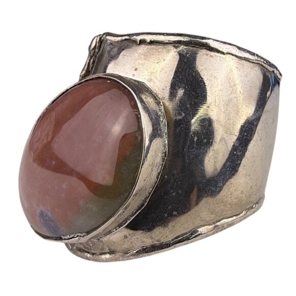 Vintage Sterling Silver Cuff Bracelet With Carnelian Stone Unique Artisan Design - Picture 3 of 5